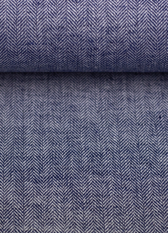 Baumwoll Leinen Stoff - Paul - leicht und luftig - Fischgrät - dunkelblau