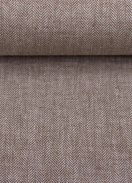 Baumwoll Leinen Stoff - Paul - leicht und luftig - Fischgrät - schlamm