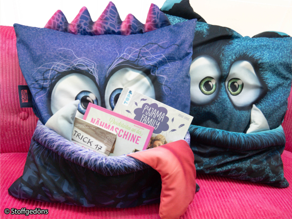 Preview: Monsta Pillow -  Panel für Kissen - Thorsten Berger - DIY - mit Fach für Bücher, Geschenke usw - beere