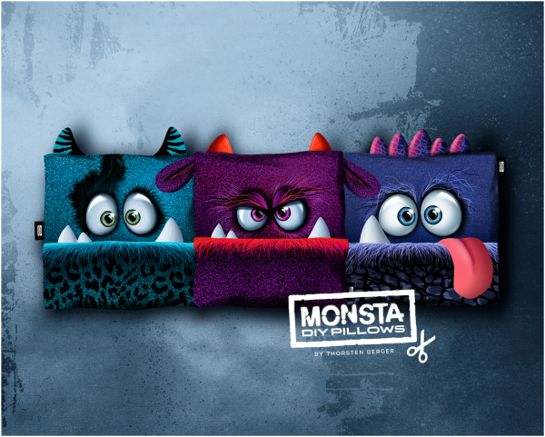Preview: Monsta Pillow -  Panel für Kissen - Thorsten Berger - DIY - mit Fach für Bücher, Geschenke usw - beere