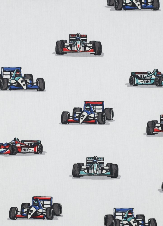 Preview: Baumwollstoff - Rennauto - Autorennen - weiss
