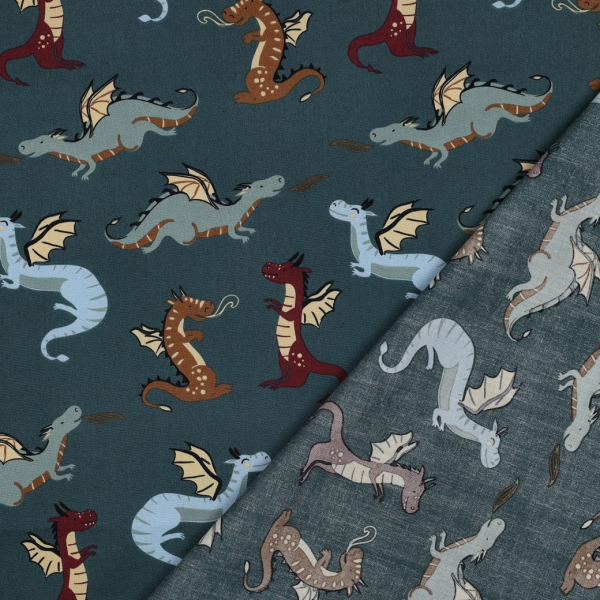 Preview: Baumwollstoff - Drachen - Popeline - Kinderstoff