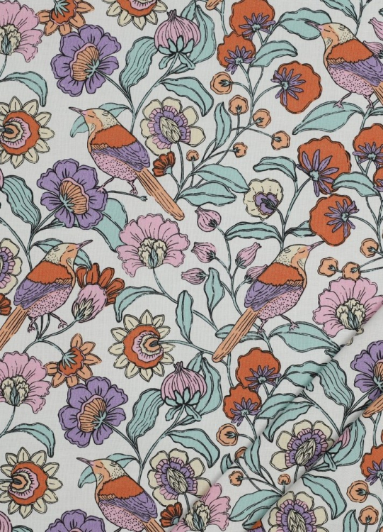 beschichteter Baumwollstoff - Blumen - weiss - Popeline