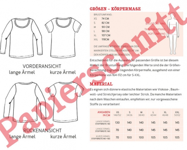 Studio Schnittreif - FRAU ANICA Basicshirt mit Rundhalsausschnitt, Kurz- und Langarm, PAPIERSCHNITT