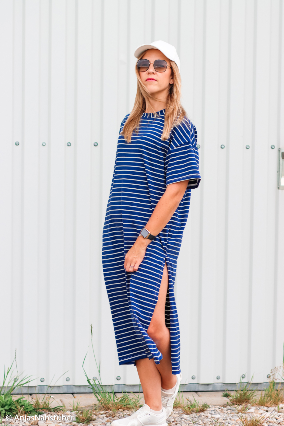 Jersey - Isa  - Streifen - dunkelblau - weiss