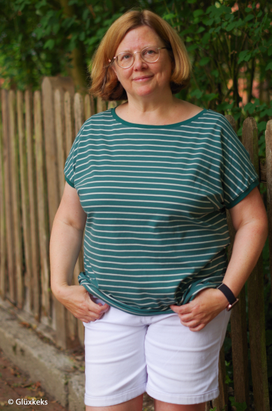 Jersey - Isa  - Streifen - eucalyptus - weiss