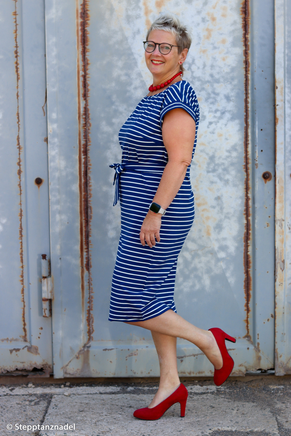 Jersey - Isa  - Streifen - dunkelblau - weiss