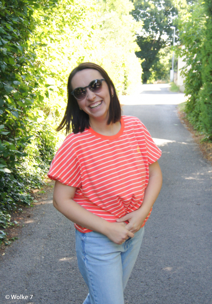 Jersey - Isa  - Streifen - orange - weiss