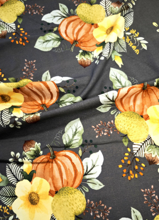 Preview: Jersey - Kürbis - Blumen - Herbstoff
