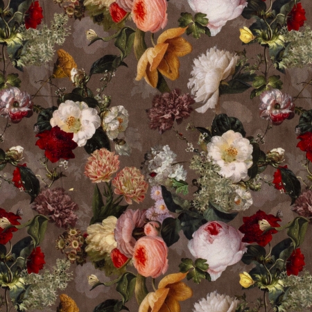 Dekostoff - Samtstoff - Blumen - braun