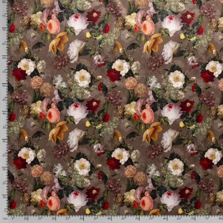 Dekostoff - Samtstoff - Blumen - braun