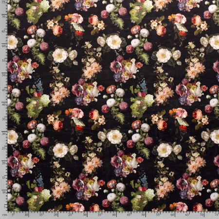 Dekostoff - Samtstoff - Blumen - schwarz