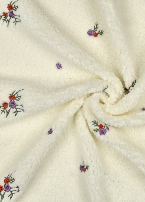 Teddy - mit Stickerei - Blumen - ecru