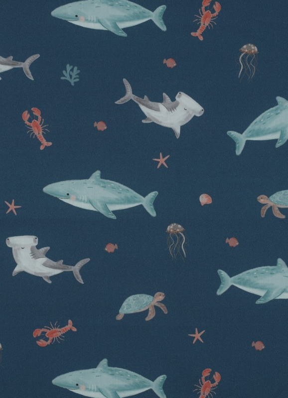 Baumwollstoff - Haie - blau - Popeline - Kinderstoff