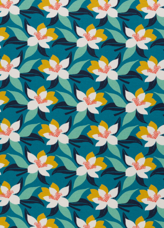 Jersey - Tropical Forest - Blumen - petrol - bunt