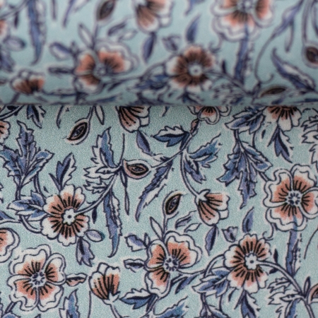 Viskose - Webware - Linda - Blumen - blau - braun