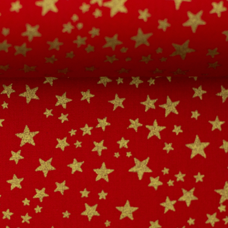 Baumwollstoff - Sterne - rot - gold