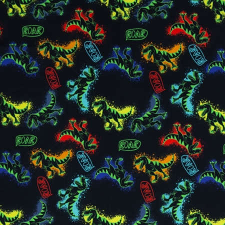 Baumwollstoff - Dino - T-Rex - schwarz - bunt