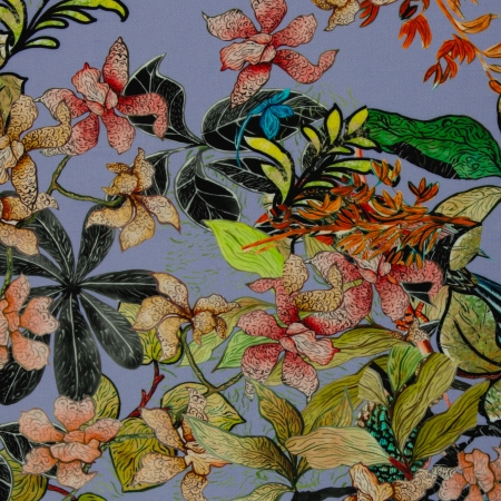 Viskose - Crepe - Webware - Blumen - hellblau