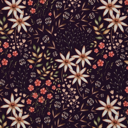 Sommersweat - Autumn Meadows - bunte Blumen - aubergine