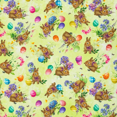 Baumwollstoff - Happy Easter - Hasen - Ostereier