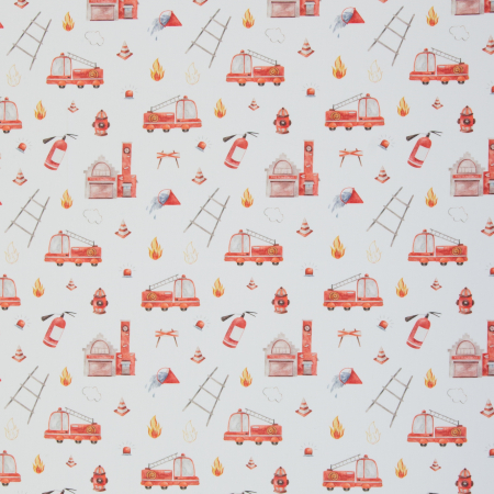 Baumwollstoff - Feuerwehr - weiss - rot