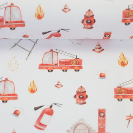Baumwollstoff - Feuerwehr - weiss - rot