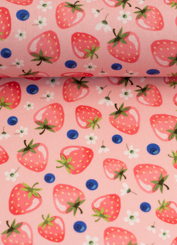 Baumwollstoff - Fruits - Erdbeeren - rosa - rot