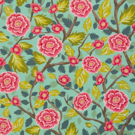Dekostoff - Samtstoff - Boho Velvet - Blumen - mint - türkis