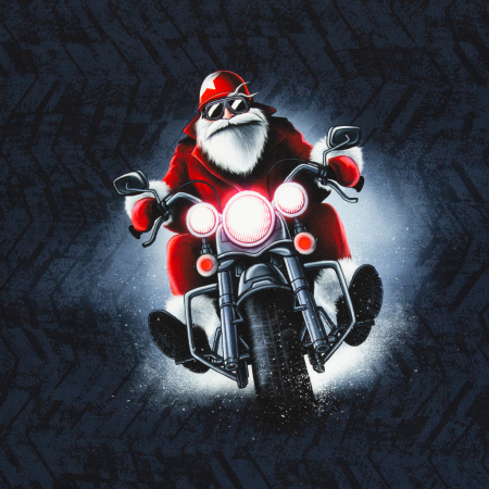 Panel - Sweat - Winter Moods - by Thorsten Berger - Weihnachtsmann Motorad - blau