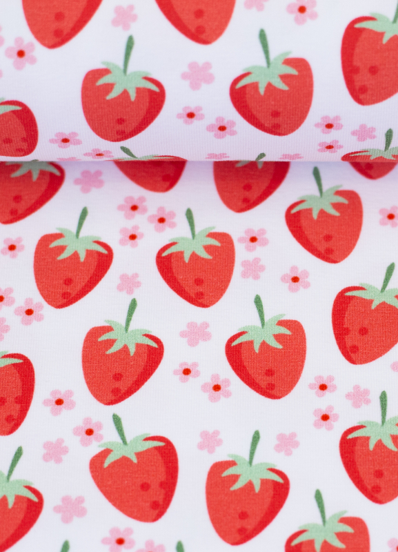 Jersey - Erdbeeren - weiss - rot