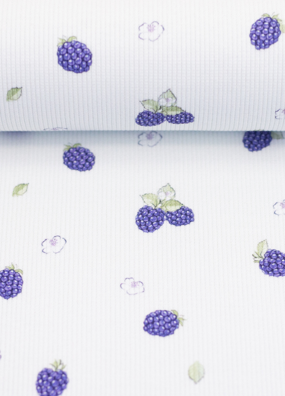 Rippjersey - Brombeeren - weiss - blau