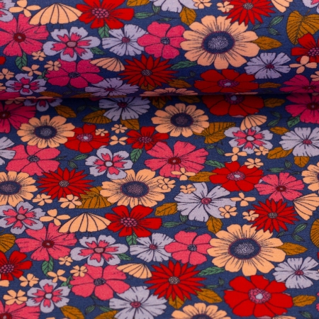 Jersey - Blümchen - blau - rot