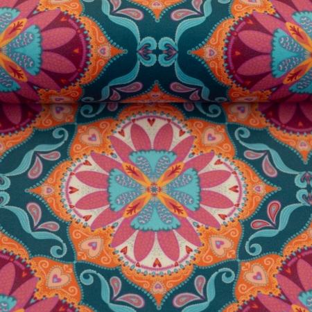 Dekostoff - Samtstoff - Boho Velvet - Ornamente - petrol