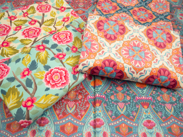 Dekostoff - Samtstoff - Boho Velvet - Ornamente - petrol