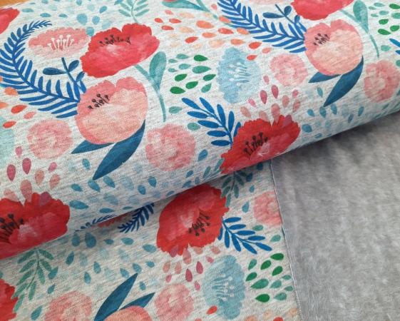 Alpenfleece - Patrick - Blumen - grau melliert