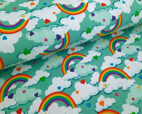 Jersey - Regenbögen - Herzen - mint - bunt