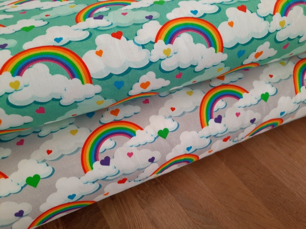 Jersey - Regenbögen - Herzen - mint - bunt