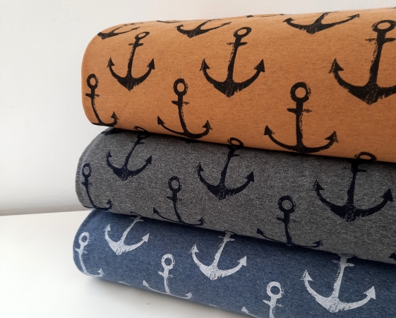 Sommersweat- French Terry - Anker - grau - schwarz