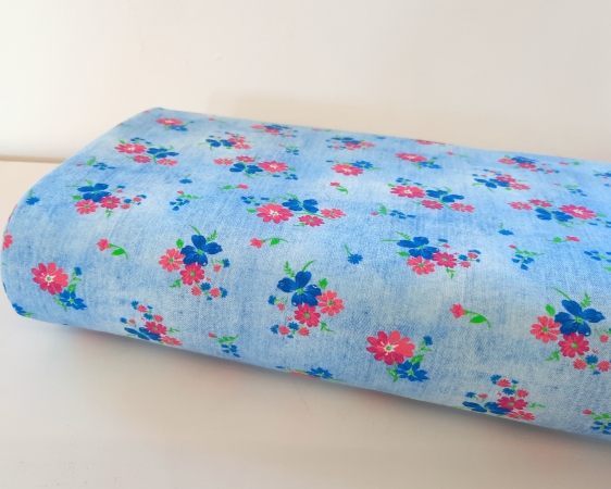 Sommersweat- French Terry - Melange - Batik - Blümchen - hellblau