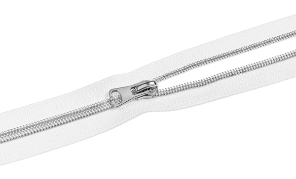 Endlos Reißverschluss - grobe Schiene - inkl. 3 Zipper - weiss - silber