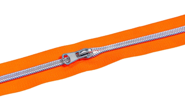 Endlos Reißverschluss - grobe Schiene - inkl. 3 Zipper - neonorange - silber