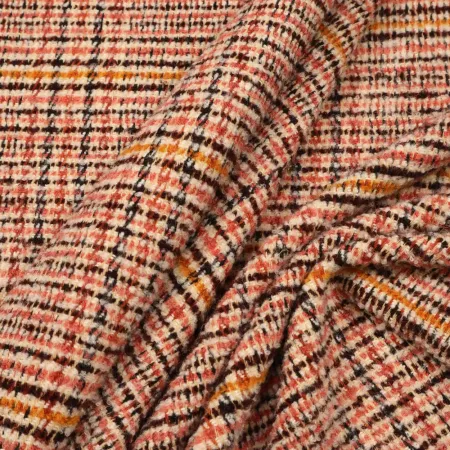 Bouclé Glencheck-Karo - wollweiss/rosenholz/bordeaux/orange