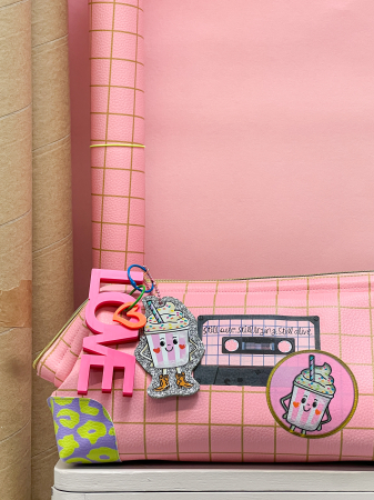 Kunstleder - Happy - Cherry Picking - rosa - ocker