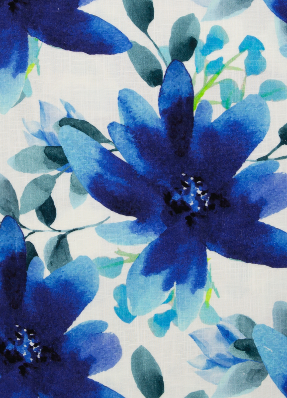 Sommersweat - French Terry - große Blumen - blau - weiss
