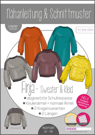 KIbadoo - Sweater Finja Damen Gr. 32-58- DIN A 0 Schnittmuster und Anleitung als Broschüre