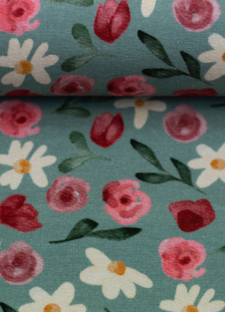 Jersey - Blumen - Fleurs - smaragd - by Lausemia