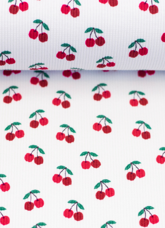 Rippjersey - Kirschen - weiss