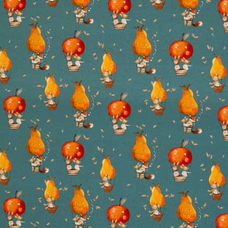 French Terry - little Fox & Friends - apple ballon - petrol