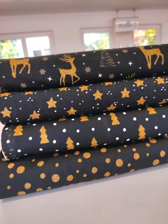 Baumwollstoff - Joel - Weihnachten - Bäume - schwarz - gelb